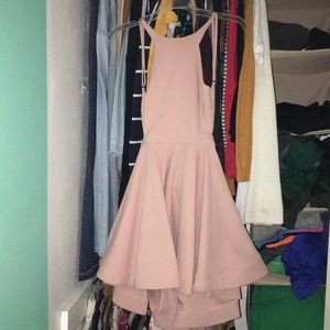 blush pink open back dress